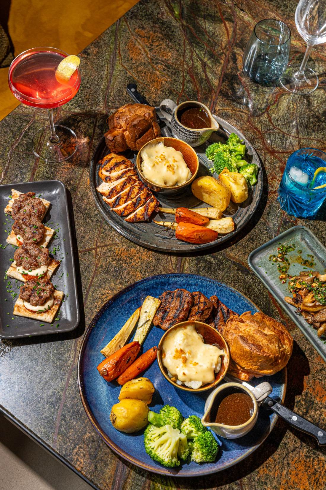 Sunday lunch plates from above